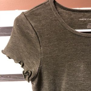 Olive Green Waffle Knit American Eagle Crop Top